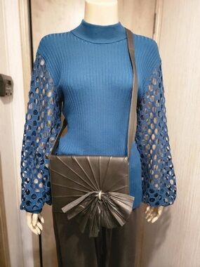 Versace Very Rare Black Leather Crossbody with Pleated Fan and Bow Accent